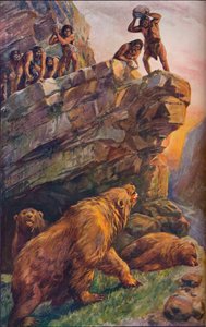 Prehistorische mannen die grote holberen aanvallen