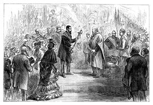 Overhandiging van een zwaard aan Giuseppe Garibaldi in het Crystal Palace, 1864