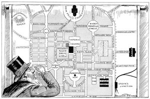 President Kruger bekijkt een plan van het Nieuwe Pretoria, 1900