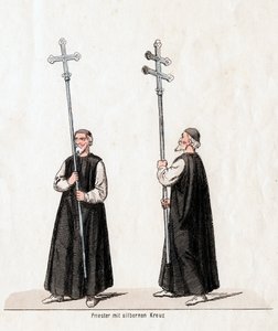Priester met zilveren kruis, kostuumontwerp voor Shakespeares toneelstuk, Henry VIII, 19e eeuw