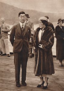 Prins en prinses Chichibu arriveren op de Queen Mary, 12 april 1937
