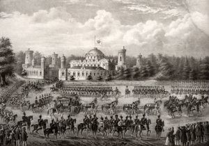 Processie van tsaar Nicolaas I naar de Dormitie Kathedraal vanuit het Petrovsky Paleis tijdens zijn kroning in 1825, 1826