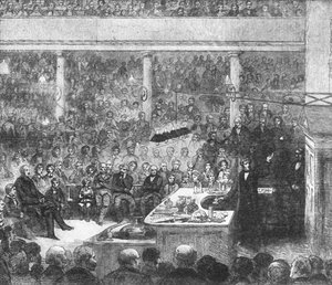 Professor Faraday geeft een lezing aan het Royal Institute...1856, 1901 door Unbekannt