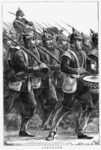 Pruisische soldaten op mars, Frans-Pruisische Oorlog, september 1870 door Unbekannt
