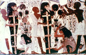 Zuivering van mummies, detail van een tempelmuurschildering, Thebe, Egypte door Unbekannt