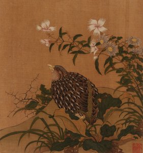 Kwartel en bloemen, Qing-dynastie, 18e eeuw