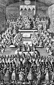 Koningin Elizabeth I in het Parlement, 16e eeuw
