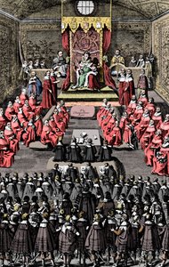 Koningin Elizabeth I in het Parlement, 16e eeuw, ca. 1902-1905