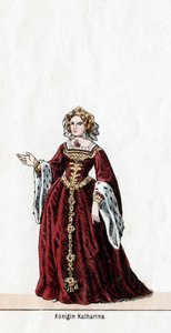 Koningin Katharine, kostuumontwerp voor Shakespeares toneelstuk, Henry VIII, 19e eeuw