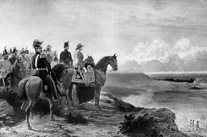 Koningin Victoria inspecteert haar troepen, Aldershot, 1856, c1920