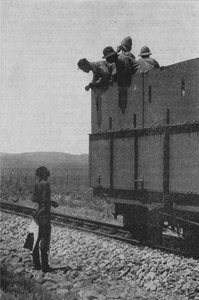 Ondervraging van een Zoeloe over de verblijfplaats van de Boeren, 1902