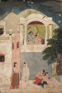 Radha en Krishna zittend op een balkon, ca. 1760 door Unbekannt