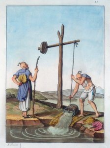 Water ophalen met een sjadoef, China, 1825-1835 door Unbekannt