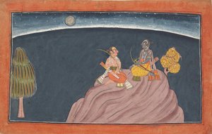 Rama en Lakshmana op de berg Pavarasana: Folio uit de Shangri Ramayana-serie, ca. 1690-1710 door Unbekannt