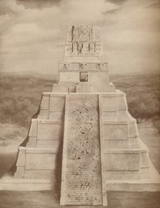 Gereconstrueerd model van een prachtige Maya tempelpiramide in Tikal, ca. 1935