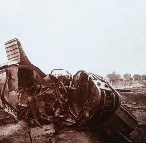 Opengescheurde tank, Champagne, Noord-Frankrijk, ca. 1914-1918