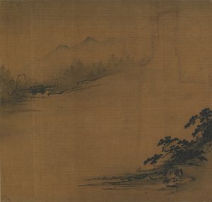Rivierlandschap in mist, 14e eeuw