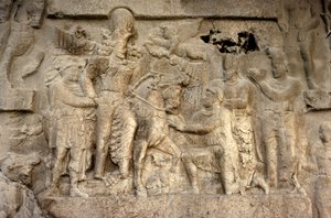 Rotsreliëf met de Sassanidische koning Shapur I, de Romeinse keizer Valerianus en Perzische generaals, 3e eeuw door Unbekannt