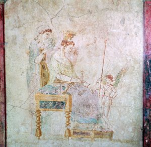 Romeinse muurschildering van Aphrodite, Eros en een van de Gratiën, 1e eeuw door Unbekannt