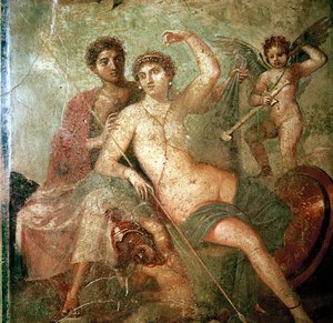Romeinse muurschildering van Cupido, Venus en Mars, Pompeii, Italië door Unbekannt