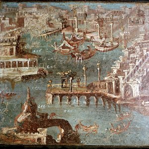 Romeinse muurschildering van een havenscène, Stabiae, nabij Pompeii, Italië door Unbekannt