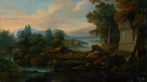 Romantisch landschap met zee-inham