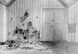 Kamer waar Tsaar Nicolaas II en zijn familie werden geëxecuteerd, Jekaterinenburg, Rusland, 17 juli 1918