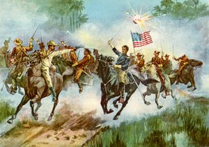 Rough Riders die een Spaanse buitenpost bestormen, Cuba, Spaans-Amerikaanse Oorlog, 1898 door Unbekannt