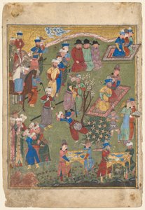 Koninklijk feest in een tuin recto van de dubbelpagina frontispice van een Shahnama..., 1444 door Unbekannt