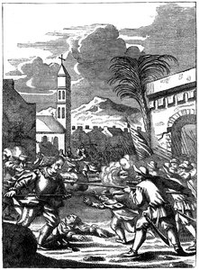 Plundering van Puerto Principe, Hispaniola, door Kapitein Morgan, 1667, ca. 1880 door Unbekannt