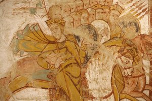 Saint-Savin abdij schilderij: koningen aangevallen door Abraham en zijn volgelingen, Saint-Savin-sur-Gartempe, Frankrijk door Unbekannt
