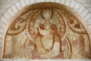 Saint-Savin abdij timpaan: Maagd en kind, Saint-Savin-sur-Gartempe, Frankrijk
