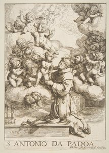 Sint Antonius van Padua aanbidt het Christuskind, kopie naar Cantarini, 1640