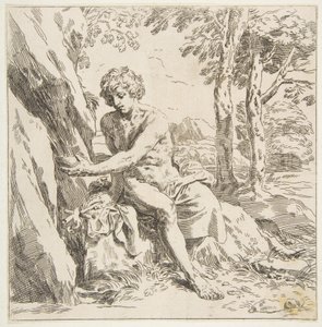Sint Jan de Doper in de woestijn, kopie in spiegelbeeld naar Cantarini, ca. 1637-1639 of later door Unbekannt