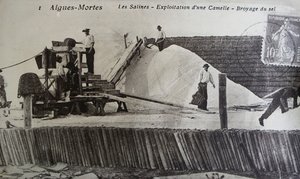 Zoutwerken, Camargue, Aigues-Mortes, Provence, Frankrijk (zw/w foto) door Unbekannt
