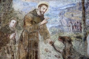 Santa Chiara klooster, Napels Fresco detail: Sint-Franciscus, Napels, Italië door Unbekannt