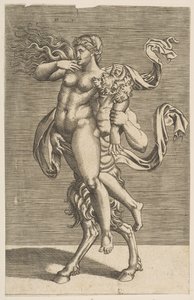 Satyr draagt een nimf die haar rechterarm tegenhoudt, ca. 1515-1600 door Unbekannt