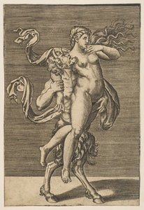 Sater die een nimf draagt en haar rechterarm vasthoudt, ca. 1515-1600 door Unbekannt