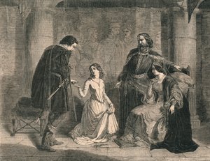 Scène uit Hamlet - Koning, Ophelia en Laertes, 1852 door Unbekannt