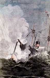 Scène uit Jules Vernes Van de aarde naar de maan, 1865 door Unbekannt