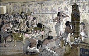Rouwscène bij de dodentempel van Toetanchamon, Egypte, 1325 v.Chr. 1933-1934 door Unbekannt