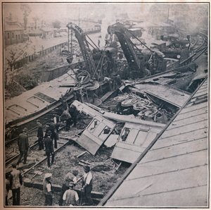 Scène van de verschrikkelijke spoorwegramp in Salisbury, 1906 door Unbekannt