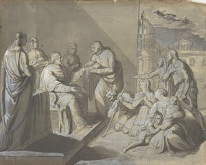 Scène met de Presentatie van een Heiligenrelikwie (recto), Hoofd van een Vrouw (verso)