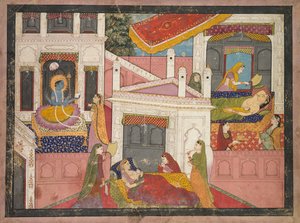 Scènes uit de Geboorte van Krishna, ca. 1840