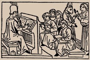 Schoollessen. Uit Speculum Vitae Humanae door Rodericus Zamorensis
