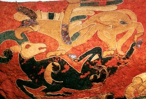Scythische zadelhoes met aangebrachte vilten decoratie, 5e eeuw v.Chr.