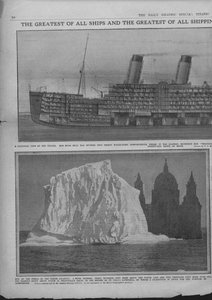Doorsnede diagram van de Titanic, en ijsberg, 20 april 1912