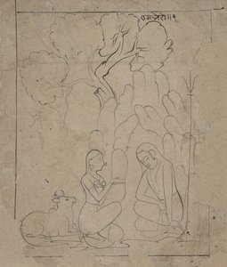 Shiva en Parvati in een berggrot, ca. 1800 door Unbekannt
