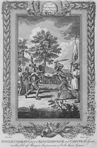 Enkelgevecht tussen koning Edmund II en Knoet de Grote op het eiland Abney, 1787 door Unbekannt