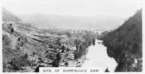 Locatie van de Burrinjuck Dam, New South Wales, Australië, 1928